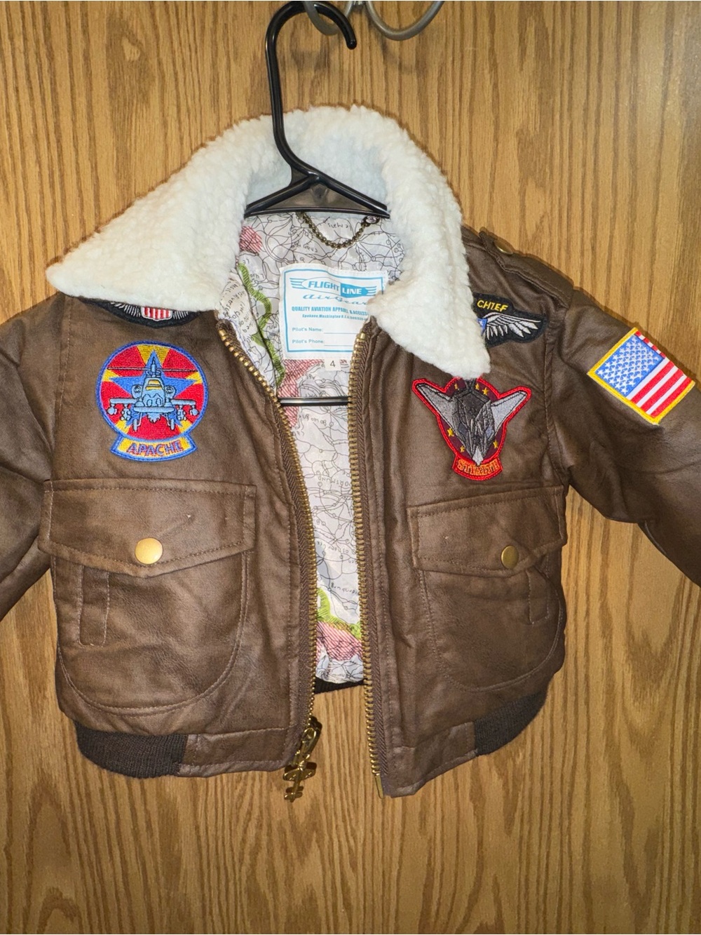 Kids Brown Faux-Leather Aviator Jacket with Sherpa Collar